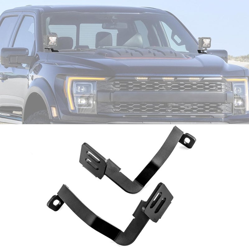 ROMELACK Hood Hinge Mount Brackets Ditch LED Pods Bracket Compatible with Ford F150 2021-2024 Fit 3rd Raptor 2021-2024(No Drilling) - Image 1